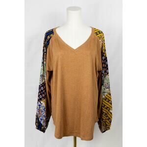 Beyove Large Blouse Western Paisley Long Ragland Sleeve Mustard NWT